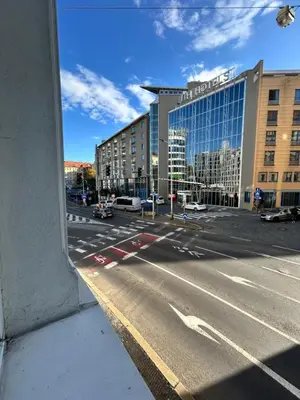 a view of a city street with a building at Figaro Suites in Prague