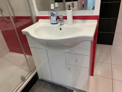 a bathroom with a white sink and a shower at MONFas APARTMENT BARRANDOV in Prague