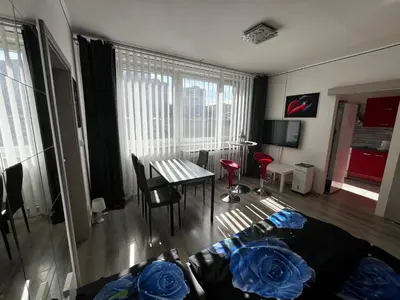 a living room with a couch and a table at MONFas APARTMENT BARRANDOV in Prague