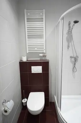 a white bathroom with a toilet and a shower at Prague Central Exclusive Apartments in Prague