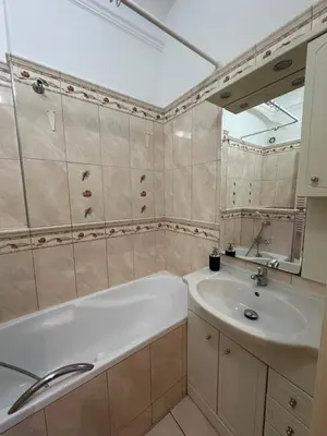 a bathroom with a bath tub and a sink at Nerudova Apartments in Prague