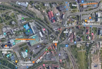 a map of a city with roads and buildings at Minimino hotel in Prague