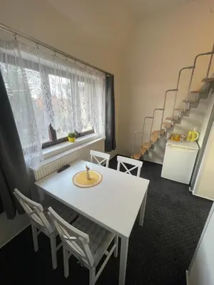 a room with a white table and chairs at Pension Hájek in Prague