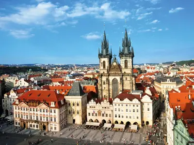 an aerial view of a large building with turrets at Holiday Home Florida by Interhome in Prague