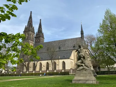 a statue in front of a building with a church at Holiday Home Florida by Interhome in Prague