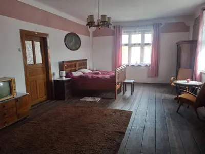 a bedroom with a bed and a tv in it at Apartmán Měňany in Měňany