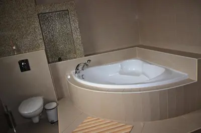 a bathroom with a bath tub and a toilet at Vila Prag in Prague