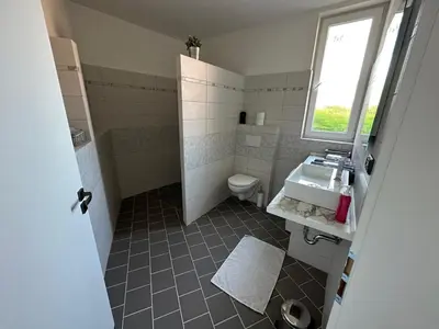 a bathroom with a sink and a toilet at Apartmány Piller in Roudnice nad Labem