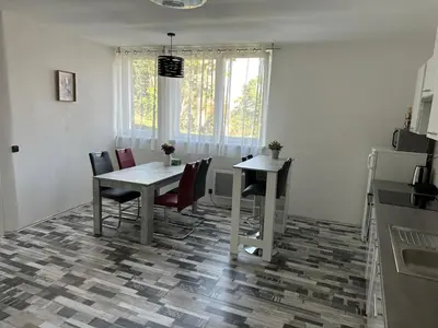 a kitchen with a table and chairs in a room at Apartmány Piller in Roudnice nad Labem