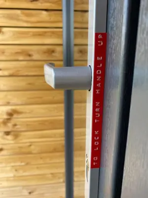 a close up of a door with a metal handle at Chatka - A - Vyhlídka nad řekou in Zdiby