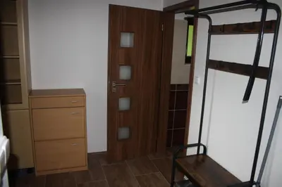a bedroom with a bunk bed and a closet at Chata na řece Sázavě in Samopše