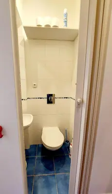 a small bathroom with a toilet and a sink at Cozy studio in Vinohrady in Prague