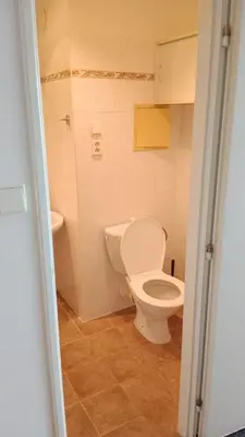 a bathroom with a toilet and a sink at Apartmány Bryksova in Prague