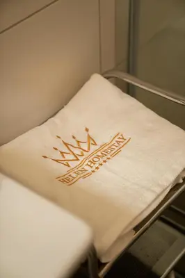 a towel on a bed in a hospital room at Gentle and cozy apartment right at the Center Prague in Prague