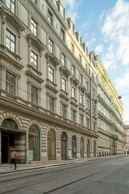 a large building on the side of a street at Luxury apartment in the centre in Prague