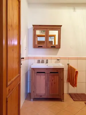 a bathroom with a sink and a mirror at Apartmán Chrpa in Snědovice