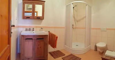 a bathroom with a sink and a shower at Apartmán Chrpa in Snědovice