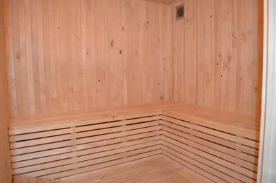 a wood paneled sauna in a house at Hotel Na Statku in Nepřevázka