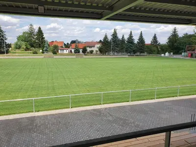 a soccer field with a large field of grass at Penzion na hřišti in Radím