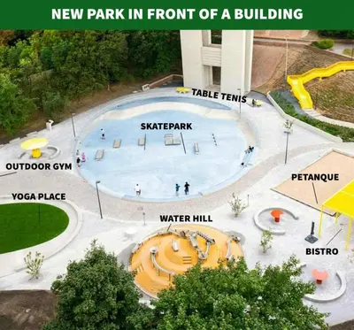 a new park in front of a building at Double King Size Sunny Suite In Castle Area in Prague