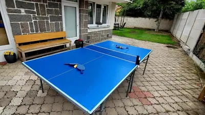 a ping pong table in front of a house at Wellness Aqua House in Prague