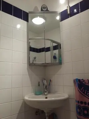 a bathroom with a sink and a mirror at Chotěšovská Apartment with Parking Place in Prague