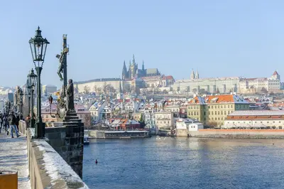 a view of a city with a river and buildings at Superb apartments near Dlouha street in Prague