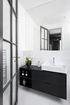 a sauna with a bench and a shower in a room at TurnKey I Premium Apartment in Prague