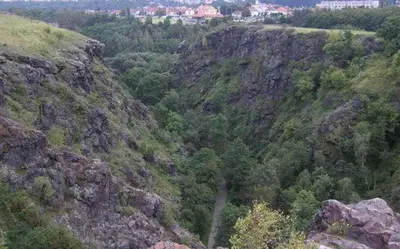 a view of a rocky mountain with a road on it at Jana's apartment, free parking in Prague
