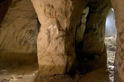 a cave with a cross on the side of it at Cozy friendly place with free parking in Prague