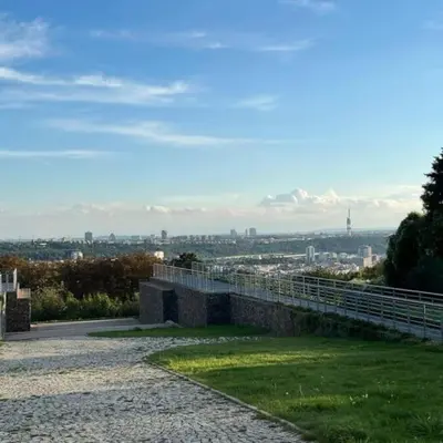 a view of a city from the top of a hill at Cozy friendly place with free parking in Prague