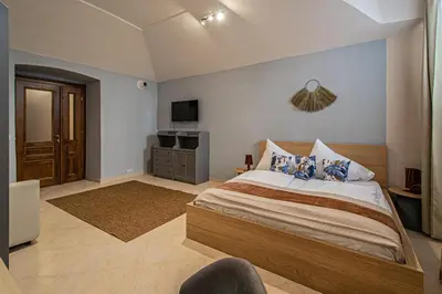 a bedroom with a large bed in a room at Modern and Spacious Apartments in City Center in Prague