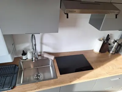 a kitchen with a sink and a counter top at Garden House in Roudnice nad Labem