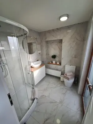 a bathroom with a shower and a sink and a toilet at Garden House in Roudnice nad Labem