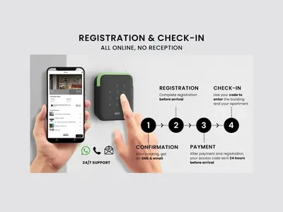 a hand holding a phone with a check in sign at Theatre 9 Apartments by Adrez in Prague