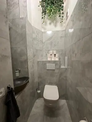 a bathroom with a toilet and a sink at Cozy New Loft Apartment in Prague
