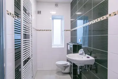 a bathroom with a sink and a toilet at Cozy apartment in quiet courtyard near Charles Bridge in Prague