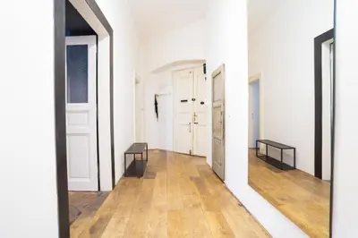 a bathroom with a white toilet and a sink at Prague Days - Family-friendly Apartment with Netflix in quiet Vinohrady in Prague