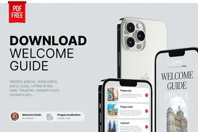 a roundup of the universal welcome guide and an iphone case at Skolska Junior apartment in Prague
