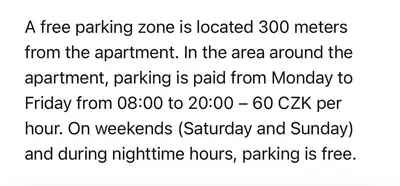 a free parking zone is located meters from the apartment at Maria Apartment Liben in Prague