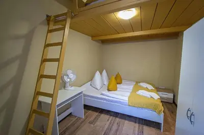 a bedroom with a bunk bed with a ladder at Cozy Homestay at Prague Main Station in Prague