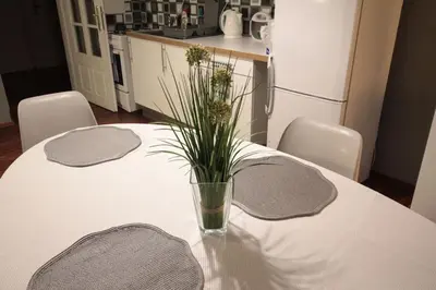 a table with a vase with a plant on it at 2 Bedrooms close Vyšehrad - Congress centrum in Prague