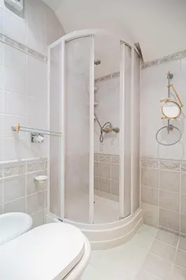 a bathroom with a shower with a toilet and a sink at U modrého orla - At the blue eagle in Prague