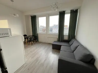 a living room with a couch and some windows at Holiday home Prague in Prague