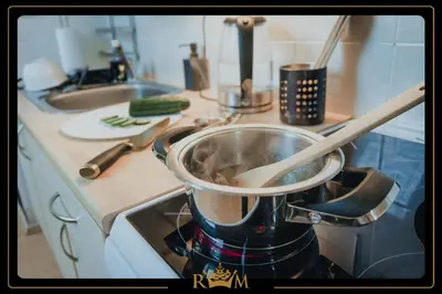 a pot on top of a stove in a kitchen at RM Luxury Apartment in Prague • 6 People • Free Parking • Pets in Prague