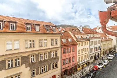 a view of a city street with buildings at Charming Apartment in Lesser Town in Prague