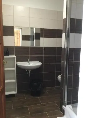 a bathroom with a sink and a toilet at Hrusická restaurace a penzion in Hrusice