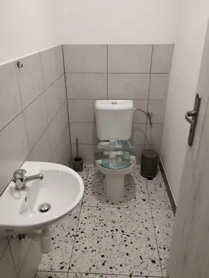 a bathroom with a toilet and a sink at Apartmány Svatá in Zdice