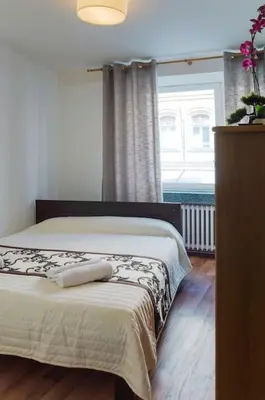 a bedroom with a bed and a window at Dlouha Apartment 2BD in Prague