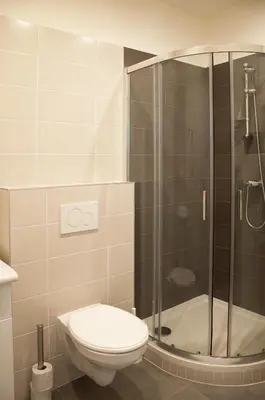 a bathroom with a toilet and a glass shower at Residence Krakovska 5 in Prague